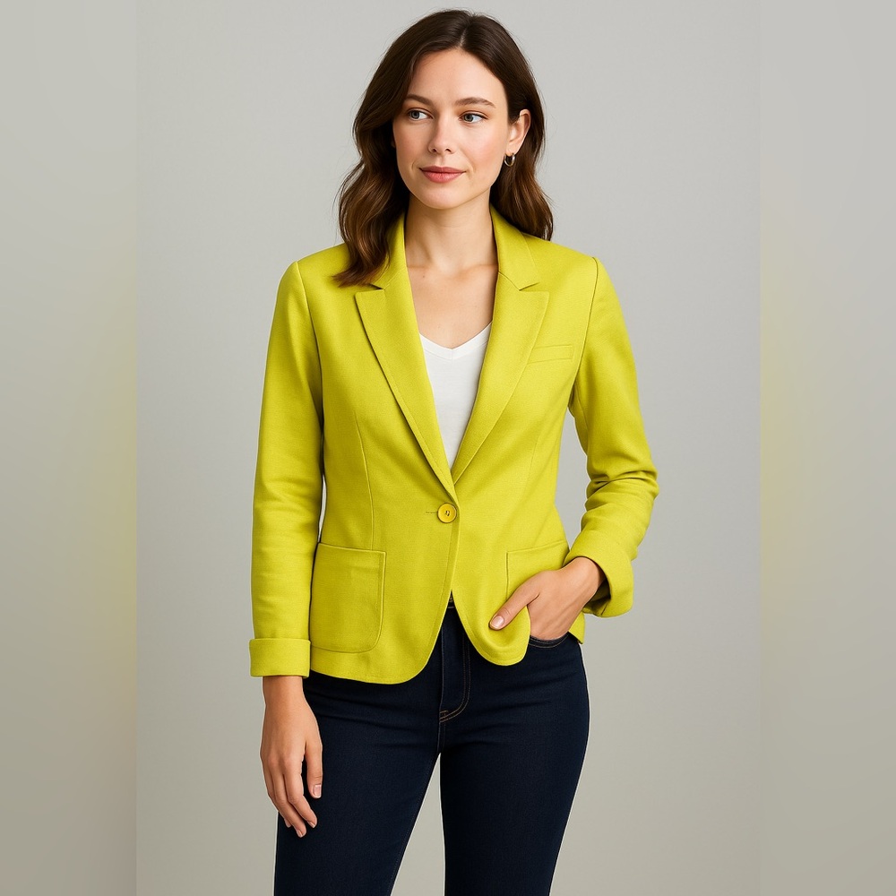 Spanner Chartreuse Yellow Cotton Blazer Women’s S… - image 1